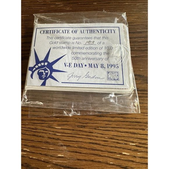 V-E Day 23K Gold Stamp 1945-1995 Commemorating 50th Anniversary Yalta Conference - Picture 7 of 7